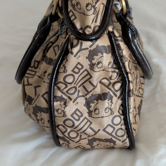 Betty Boop Black & Tan Logo Shoulder Bag with Gold Hardware - Picture 6 of 14